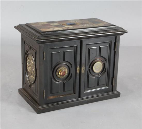A 19th century Scottish ebony and hardstone table cabinet, width 21in. height 16in. depth 12in.